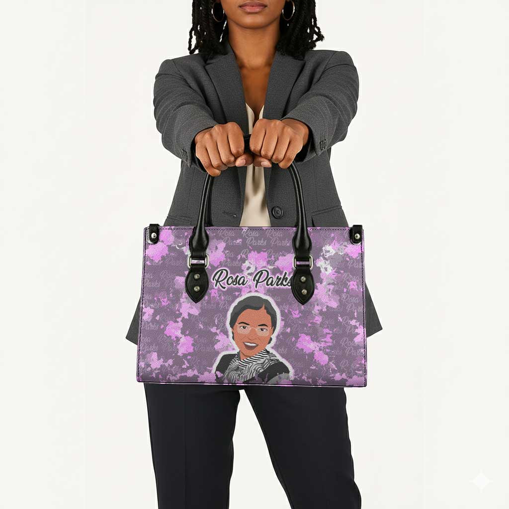Rosa Parks Leather Bag Purple Floral Pattern Civil Rights Tribute Bold Name Repeated Text Design - African Pride