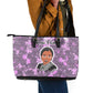 Rosa Parks Leather Tote Bag Purple Floral Pattern Civil Rights Tribute Bold Name Repeated Text Design - African Pride