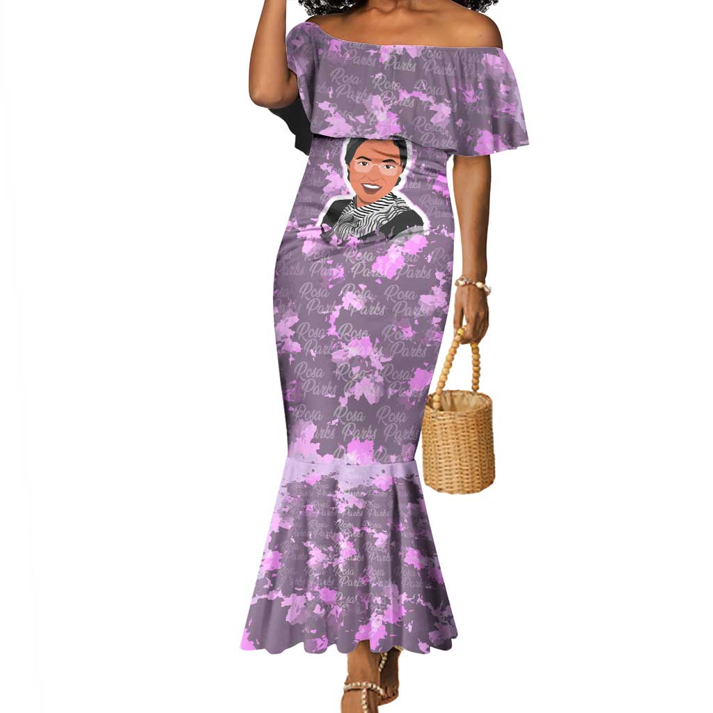 Rosa Parks Mermaid Dress Purple Floral Pattern Civil Rights Tribute Bold Name Repeated Text Design TS04