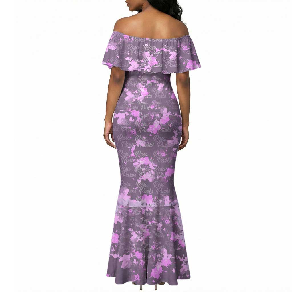Rosa Parks Mermaid Dress Purple Floral Pattern Civil Rights Tribute Bold Name Repeated Text Design TS04