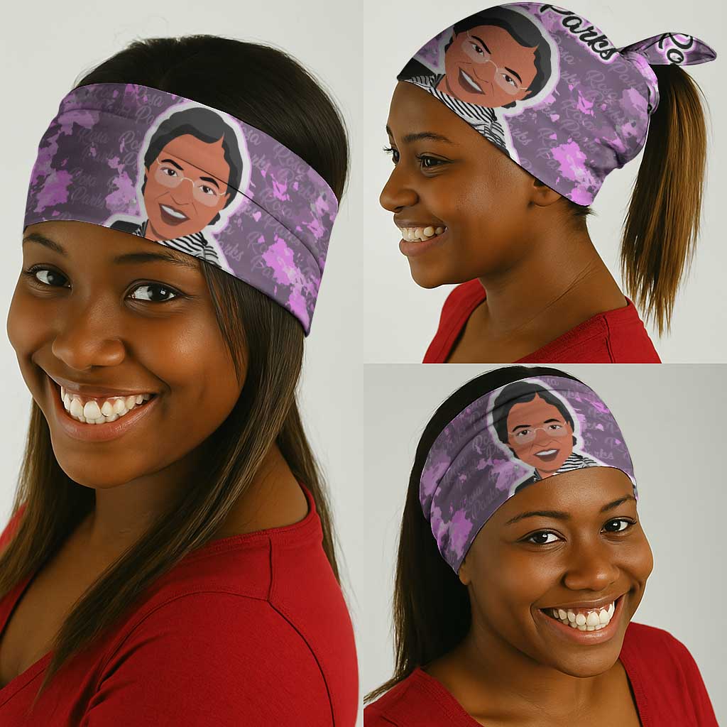 Rosa Parks Neck Gaiter Purple Floral Pattern Civil Rights Tribute Bold Name Repeated Text Design - African Pride