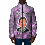 Rosa Parks Padded Jacket Purple Floral Pattern Civil Rights Tribute Bold Name Repeated Text Design - African Pride