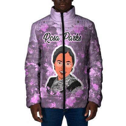 Rosa Parks Padded Jacket Purple Floral Pattern Civil Rights Tribute Bold Name Repeated Text Design - African Pride