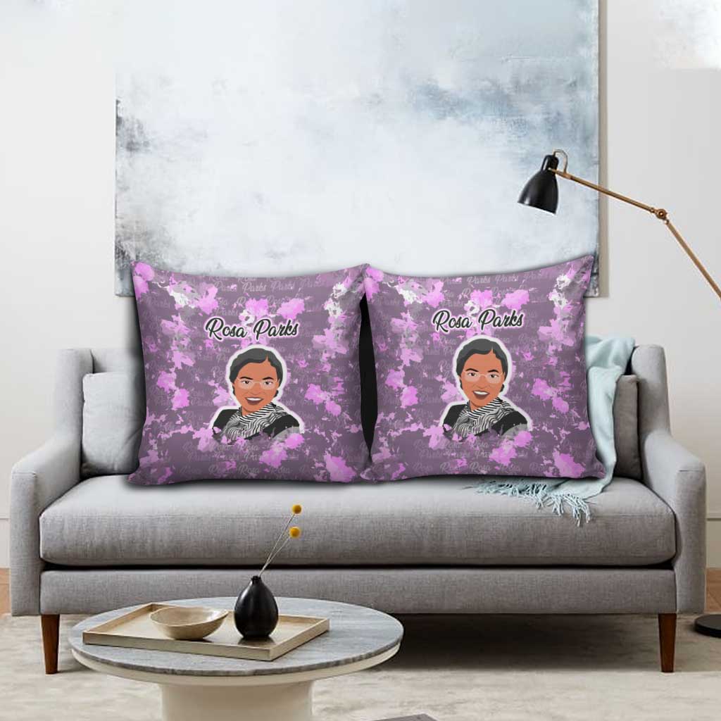 Rosa Parks Pillow Cover Purple Floral Pattern Civil Rights Tribute Bold Name Repeated Text Design - African Pride