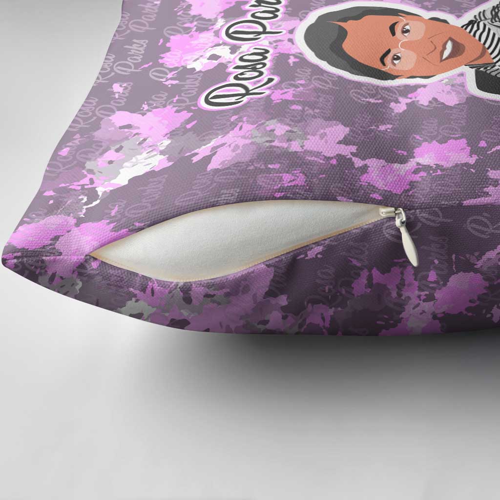 Rosa Parks Pillow Cover Purple Floral Pattern Civil Rights Tribute Bold Name Repeated Text Design - African Pride