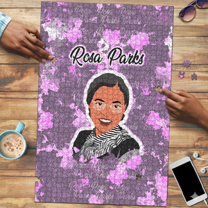 Rosa Parks Puzzle Purple Floral Pattern Civil Rights Tribute Bold Name Repeated Text Design - African Pride