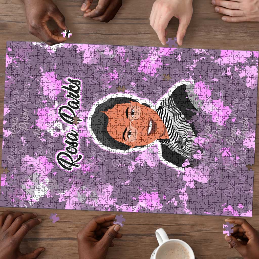 Rosa Parks Puzzle Purple Floral Pattern Civil Rights Tribute Bold Name Repeated Text Design - African Pride