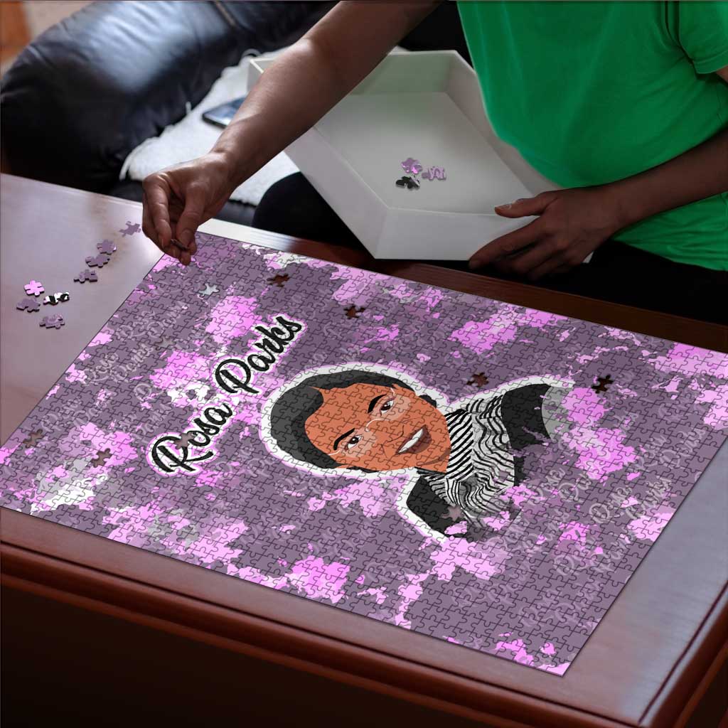 Rosa Parks Puzzle Purple Floral Pattern Civil Rights Tribute Bold Name Repeated Text Design - African Pride