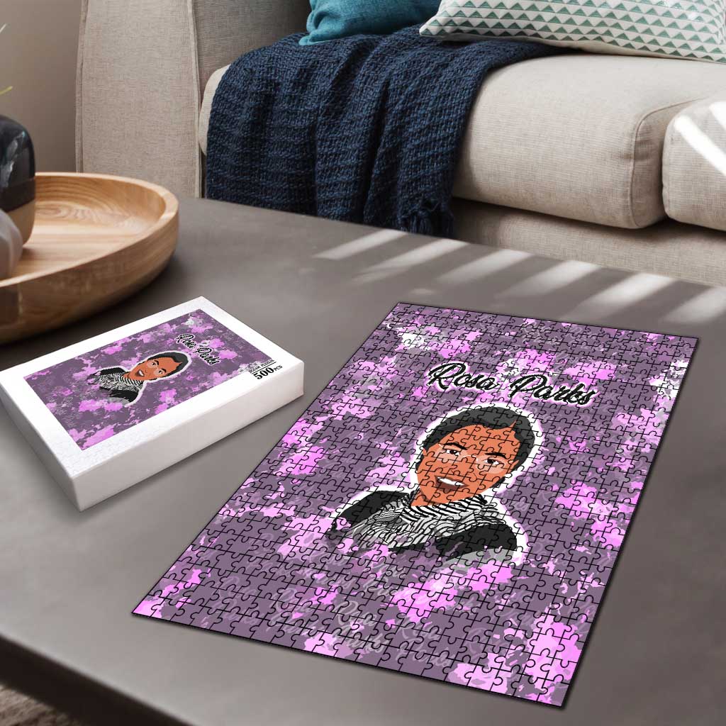 Rosa Parks Puzzle Purple Floral Pattern Civil Rights Tribute Bold Name Repeated Text Design - African Pride