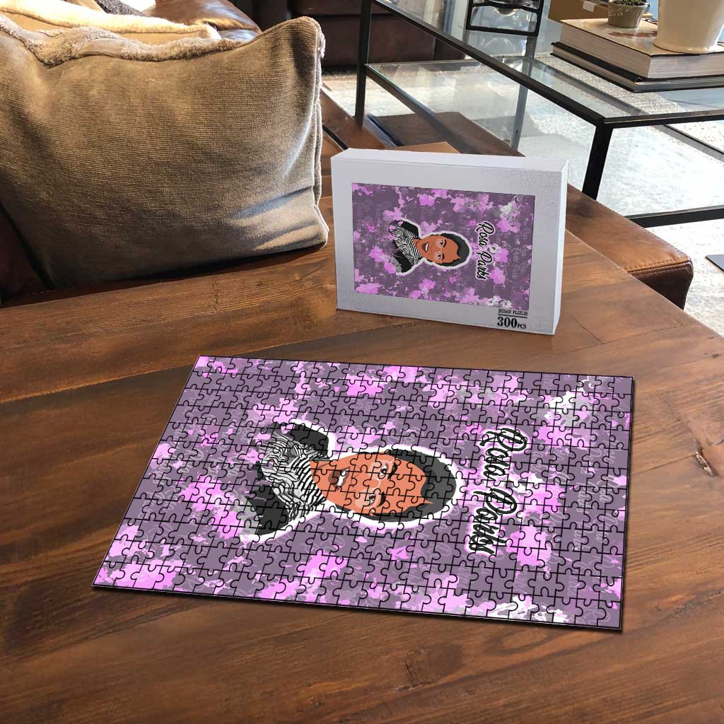 Rosa Parks Puzzle Purple Floral Pattern Civil Rights Tribute Bold Name Repeated Text Design - African Pride