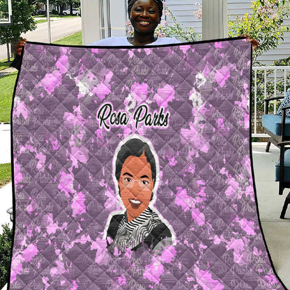 Rosa Parks Quilt Purple Floral Pattern Civil Rights Tribute Bold Name Repeated Text Design - African Pride