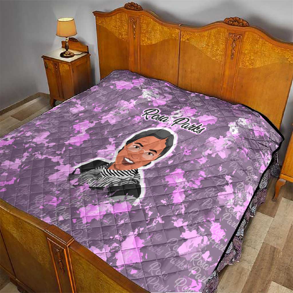 Rosa Parks Quilt Purple Floral Pattern Civil Rights Tribute Bold Name Repeated Text Design - African Pride