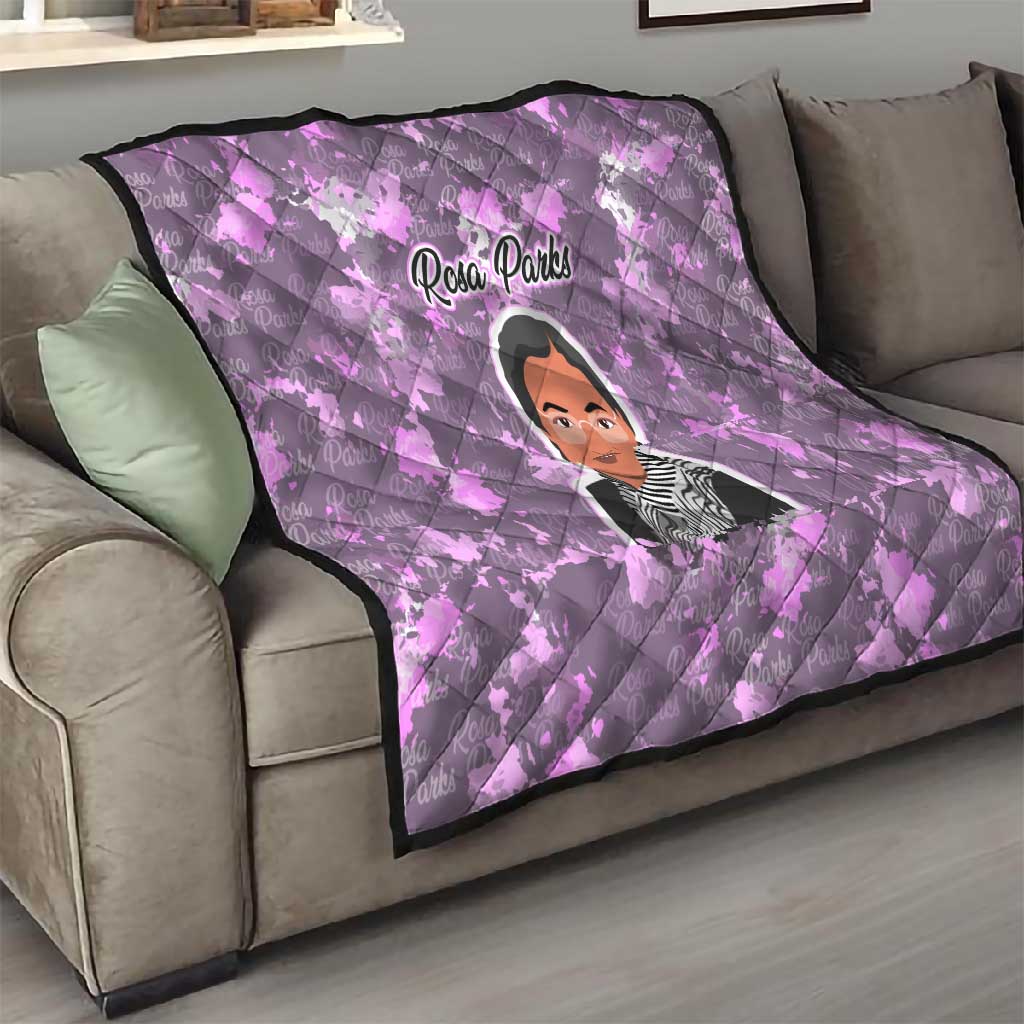 Rosa Parks Quilt Purple Floral Pattern Civil Rights Tribute Bold Name Repeated Text Design - African Pride
