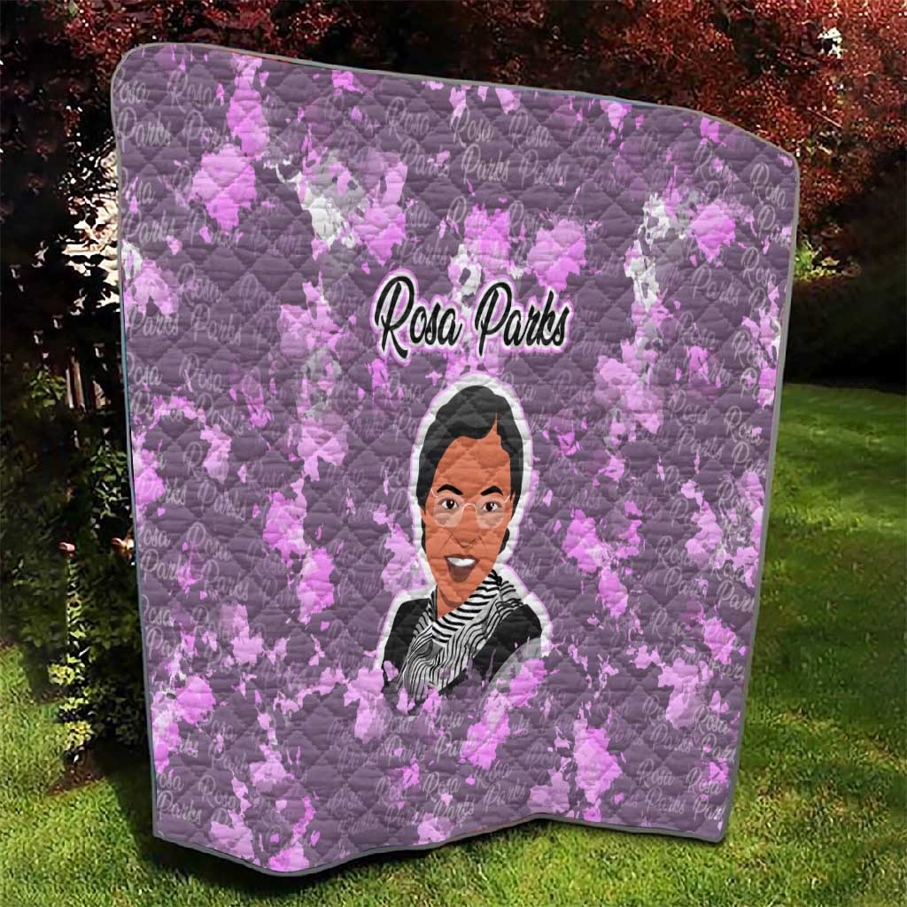Rosa Parks Quilt Purple Floral Pattern Civil Rights Tribute Bold Name Repeated Text Design - African Pride