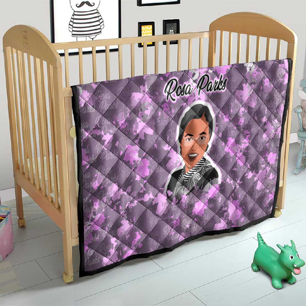 Rosa Parks Quilt Purple Floral Pattern Civil Rights Tribute Bold Name Repeated Text Design - African Pride