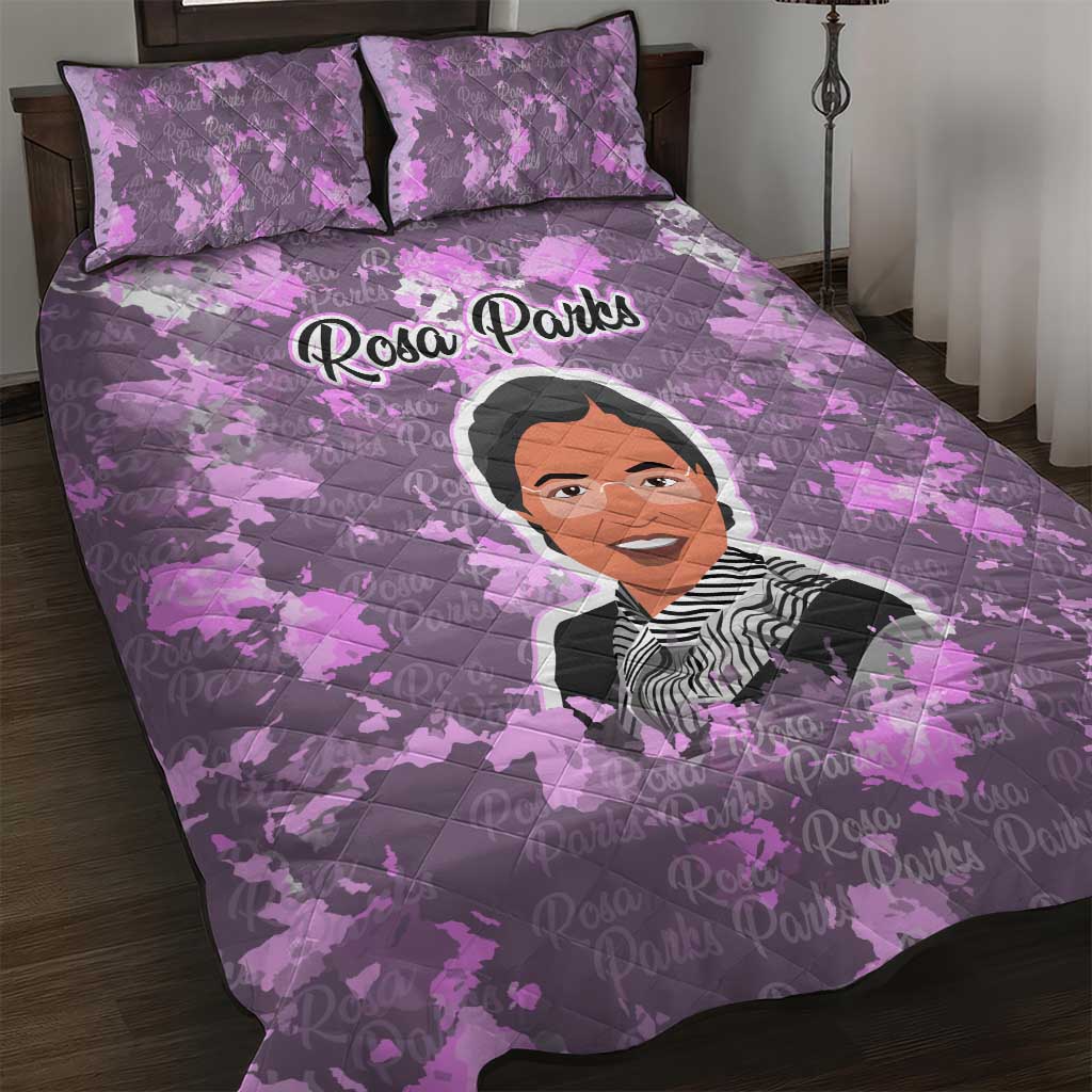 Rosa Parks Quilt Bed Set Purple Floral Pattern Civil Rights Tribute Bold Name Repeated Text Design - African Pride
