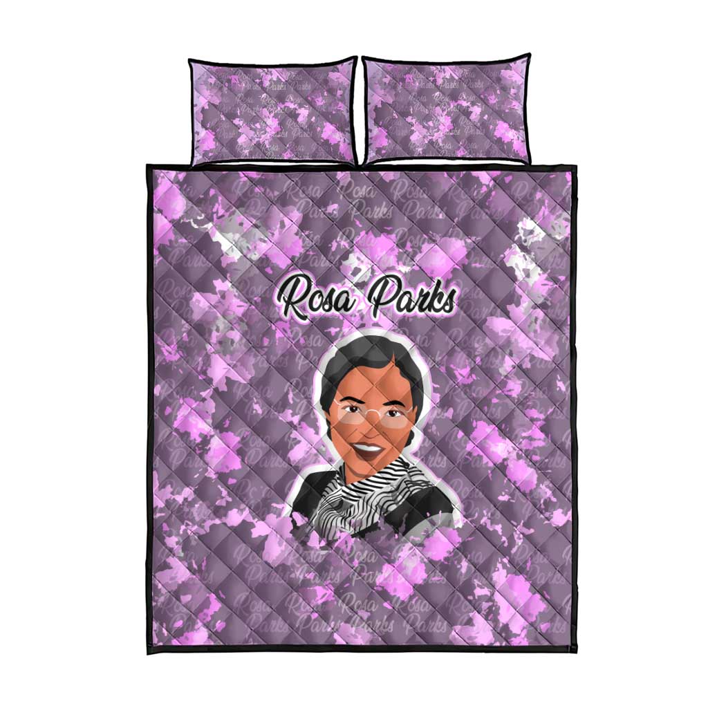 Rosa Parks Quilt Bed Set Purple Floral Pattern Civil Rights Tribute Bold Name Repeated Text Design - African Pride