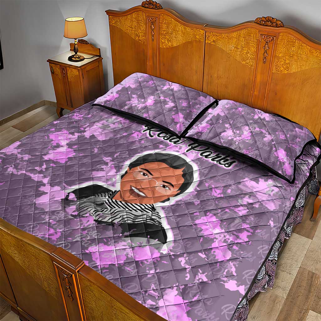 Rosa Parks Quilt Bed Set Purple Floral Pattern Civil Rights Tribute Bold Name Repeated Text Design - African Pride