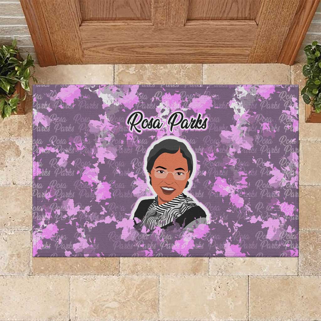 Rosa Parks Rubber Doormat Purple Floral Pattern Civil Rights Tribute Bold Name Repeated Text Design - African Pride