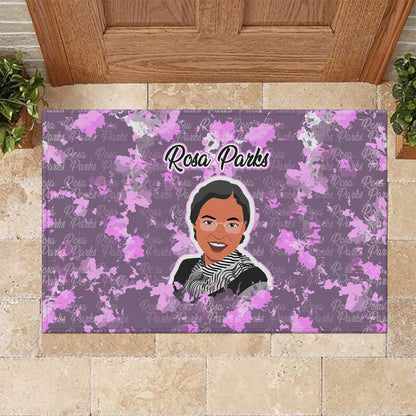 Rosa Parks Rubber Doormat Purple Floral Pattern Civil Rights Tribute Bold Name Repeated Text Design - African Pride