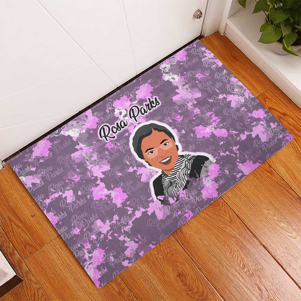 Rosa Parks Rubber Doormat Purple Floral Pattern Civil Rights Tribute Bold Name Repeated Text Design - African Pride
