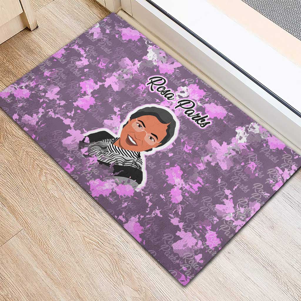 Rosa Parks Rubber Doormat Purple Floral Pattern Civil Rights Tribute Bold Name Repeated Text Design - African Pride