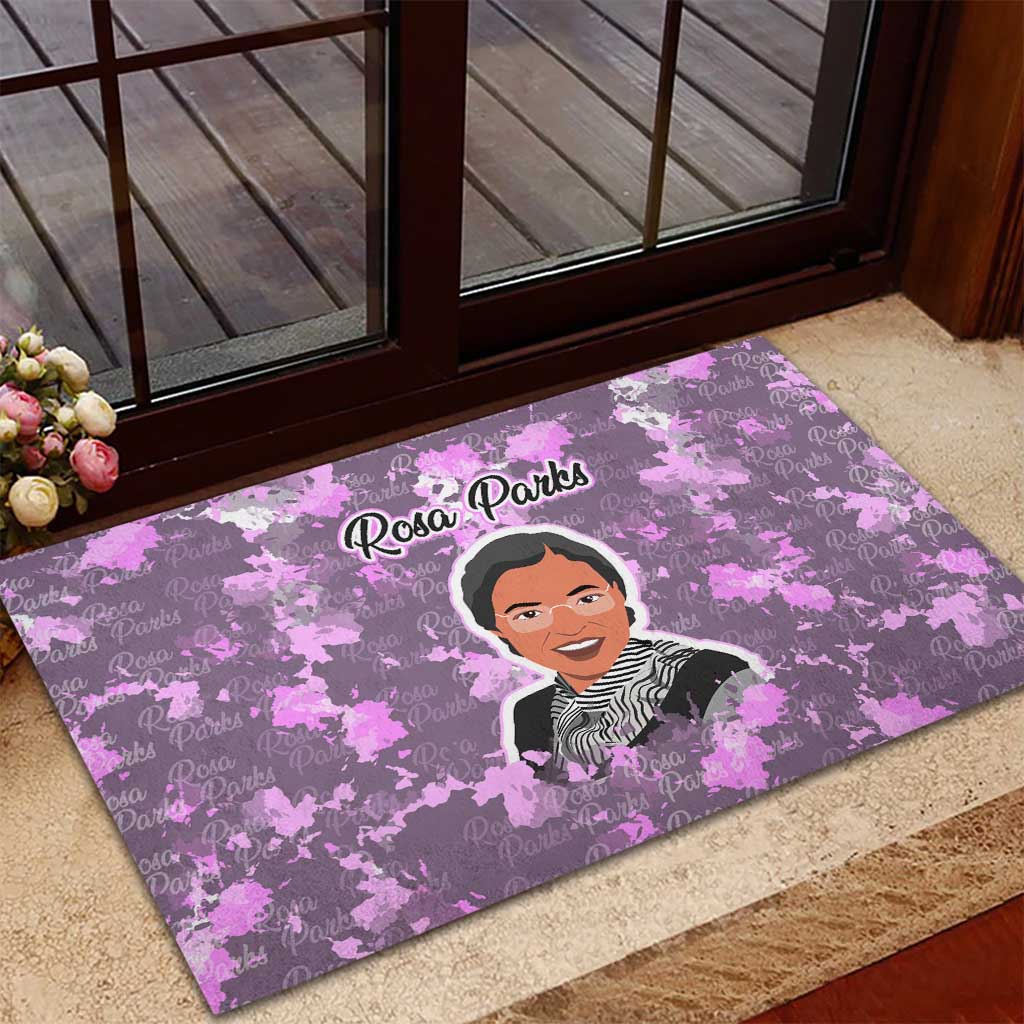 Rosa Parks Rubber Doormat Purple Floral Pattern Civil Rights Tribute Bold Name Repeated Text Design - African Pride