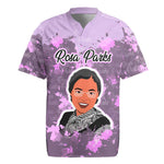 Rosa Parks Rugby Jersey Purple Floral Pattern Civil Rights Tribute Bold Name Repeated Text Design TS04