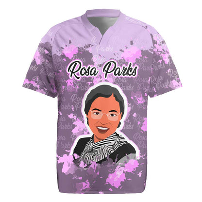 Rosa Parks Rugby Jersey Purple Floral Pattern Civil Rights Tribute Bold Name Repeated Text Design TS04