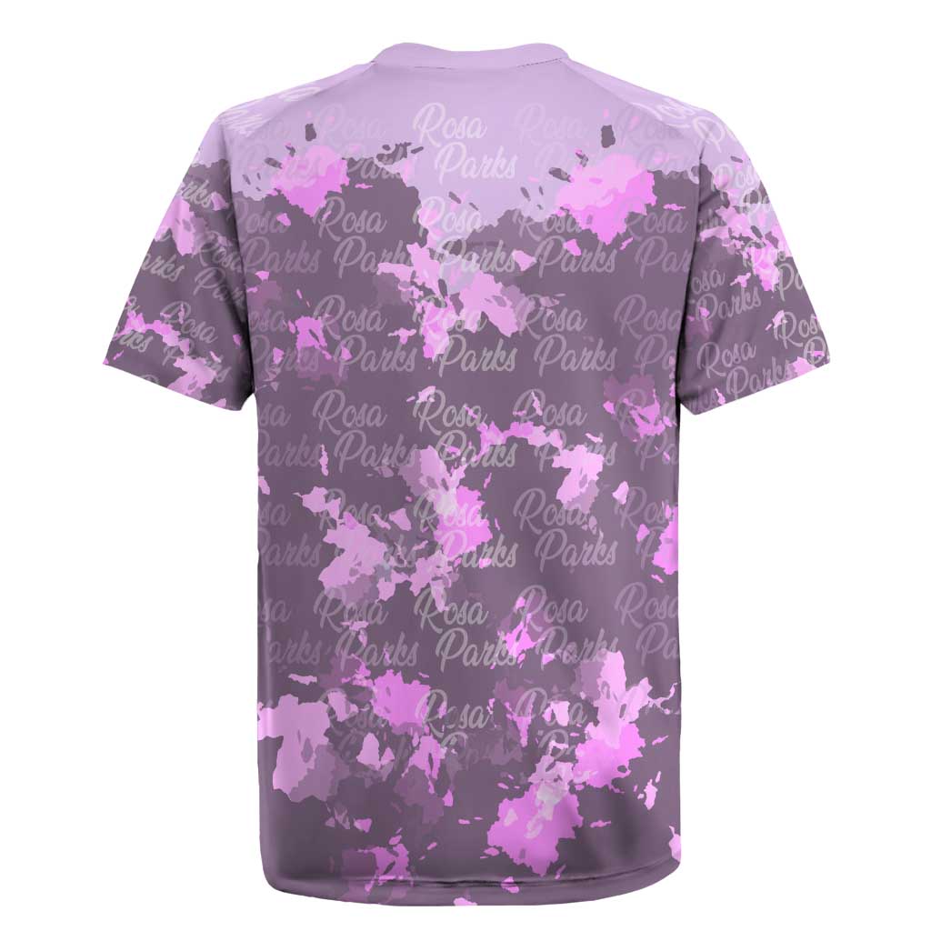 Rosa Parks Rugby Jersey Purple Floral Pattern Civil Rights Tribute Bold Name Repeated Text Design TS04