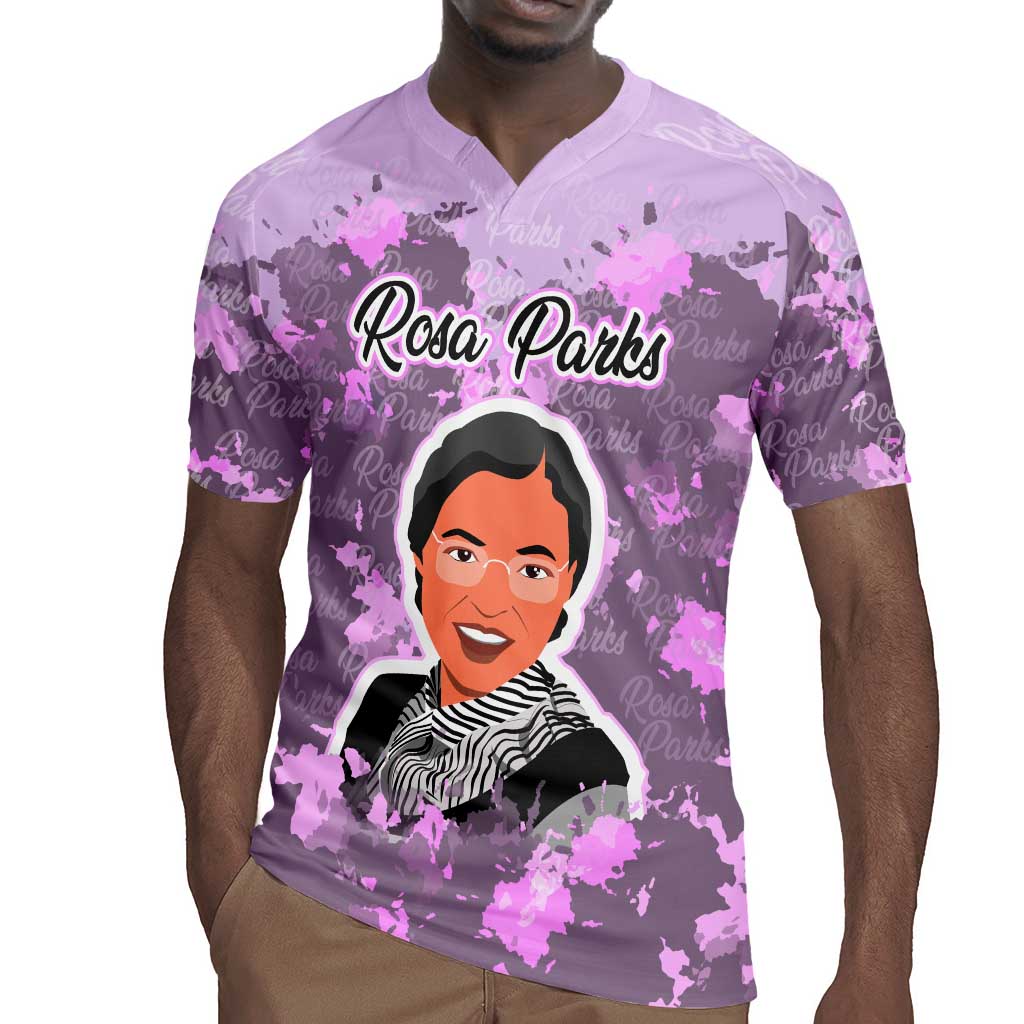 Rosa Parks Rugby Jersey Purple Floral Pattern Civil Rights Tribute Bold Name Repeated Text Design TS04