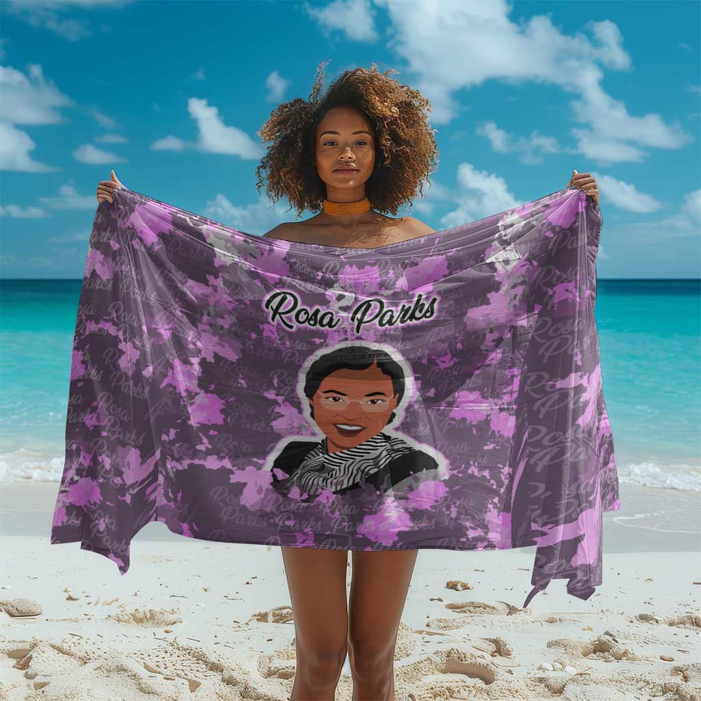 Rosa Parks Sarong Purple Floral Pattern Civil Rights Tribute Bold Name Repeated Text Design - African Pride