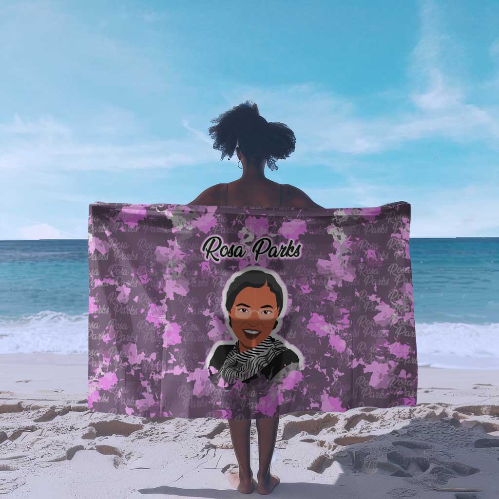 Rosa Parks Sarong Purple Floral Pattern Civil Rights Tribute Bold Name Repeated Text Design - African Pride