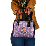 Rosa Parks Shoulder Handbag Purple Floral Pattern Civil Rights Tribute Bold Name Repeated Text Design - African Pride