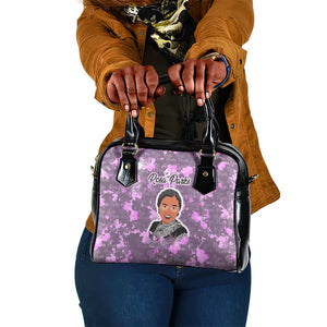 Rosa Parks Shoulder Handbag Purple Floral Pattern Civil Rights Tribute Bold Name Repeated Text Design - African Pride