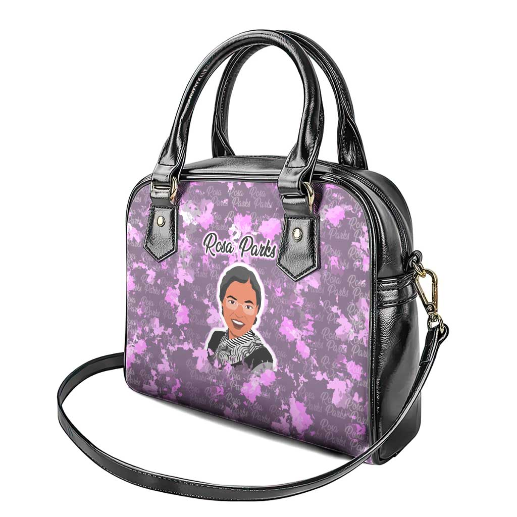 Rosa Parks Shoulder Handbag Purple Floral Pattern Civil Rights Tribute Bold Name Repeated Text Design - African Pride