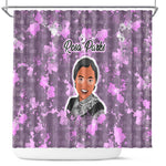 Rosa Parks Shower Curtain Purple Floral Pattern Civil Rights Tribute Bold Name Repeated Text Design - African Pride