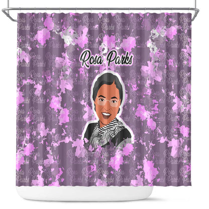 Rosa Parks Shower Curtain Purple Floral Pattern Civil Rights Tribute Bold Name Repeated Text Design - African Pride