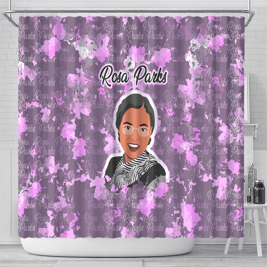 Rosa Parks Shower Curtain Purple Floral Pattern Civil Rights Tribute Bold Name Repeated Text Design - African Pride