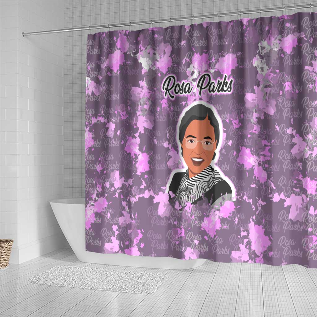 Rosa Parks Shower Curtain Purple Floral Pattern Civil Rights Tribute Bold Name Repeated Text Design - African Pride