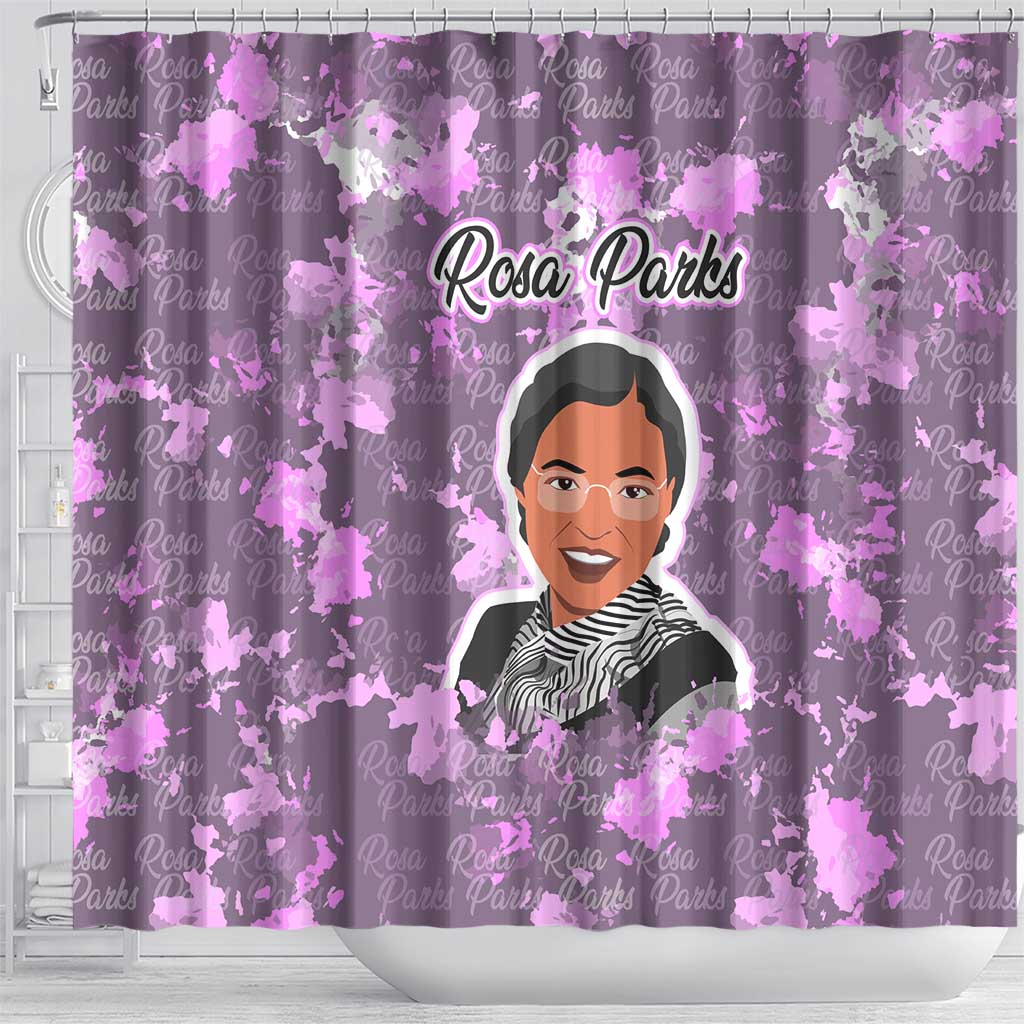 Rosa Parks Shower Curtain Purple Floral Pattern Civil Rights Tribute Bold Name Repeated Text Design - African Pride