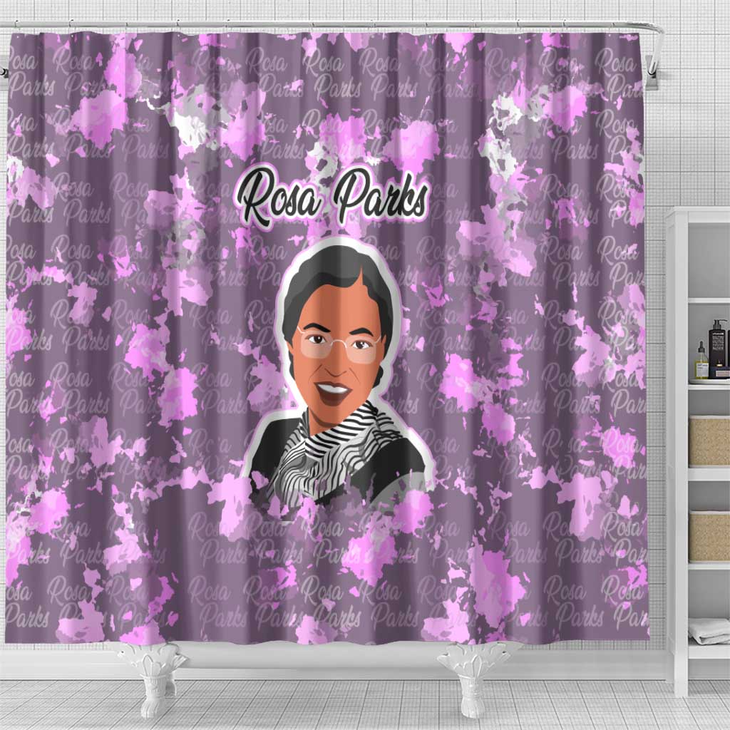 Rosa Parks Shower Curtain Purple Floral Pattern Civil Rights Tribute Bold Name Repeated Text Design - African Pride