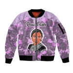 Rosa Parks Sleeve Zip Bomber Jacket Purple Floral Pattern Civil Rights Tribute Bold Name Repeated Text Design - African Pride