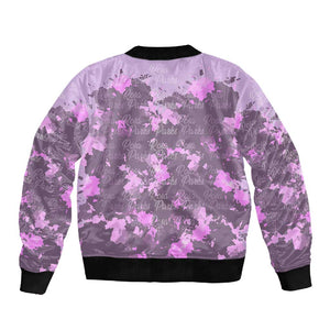 Rosa Parks Sleeve Zip Bomber Jacket Purple Floral Pattern Civil Rights Tribute Bold Name Repeated Text Design - African Pride