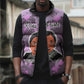 Rosa Parks Sleeveless Puffer Jacket Purple Floral Pattern Civil Rights Tribute Bold Name Repeated Text Design - African Pride