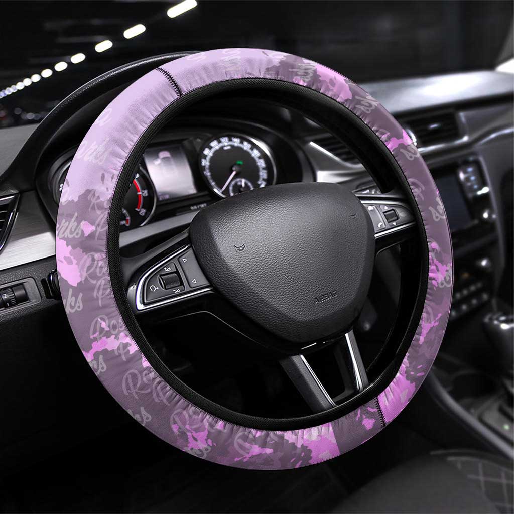 Rosa Parks Steering Wheel Cover Purple Floral Pattern Civil Rights Tribute Bold Name Repeated Text Design - African Pride