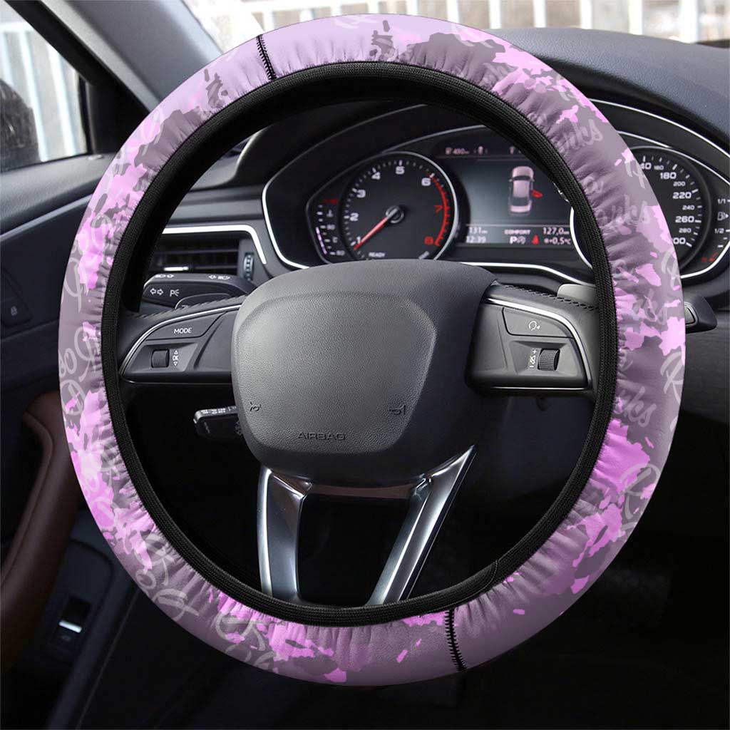 Rosa Parks Steering Wheel Cover Purple Floral Pattern Civil Rights Tribute Bold Name Repeated Text Design - African Pride