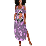 Rosa Parks Summer Maxi Dress Purple Floral Pattern Civil Rights Tribute Bold Name Repeated Text Design TS04