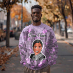 Rosa Parks Sweatshirt Purple Floral Pattern Civil Rights Tribute Bold Name Repeated Text Design - African Pride