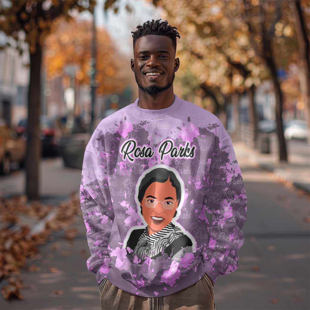 Rosa Parks Sweatshirt Purple Floral Pattern Civil Rights Tribute Bold Name Repeated Text Design - African Pride
